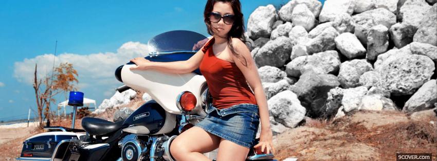 Photo girl outside with motorcycle Facebook Cover for Free