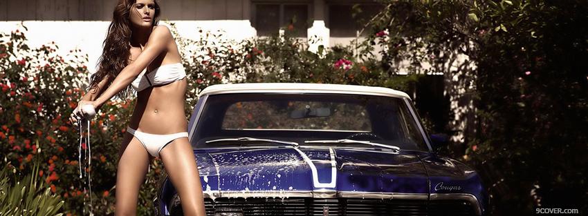 Photo woman washing car Facebook Cover for Free