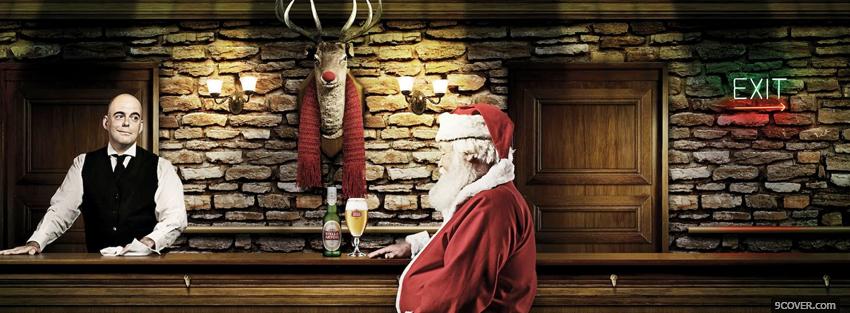 Photo santa claus drinking alcohol Facebook Cover for Free