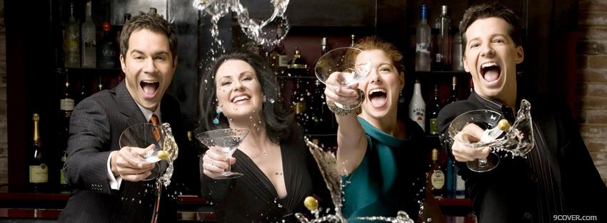 Photo will and grace with drinks Facebook Cover for Free