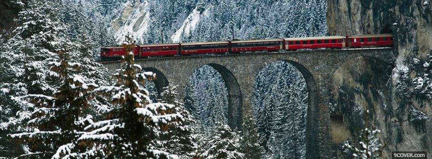 Photo train in the mountains nature Facebook Cover for Free