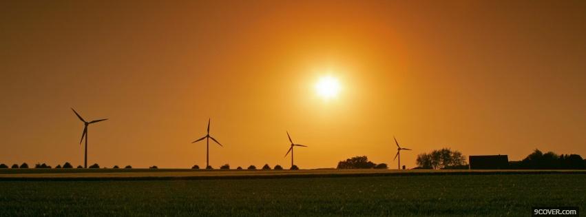 Photo windmills sunset nature Facebook Cover for Free