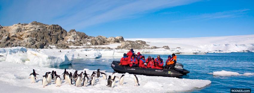 Photo penguins and boat nature Facebook Cover for Free