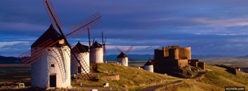 Photo windmills and mountains nature Facebook Cover for Free