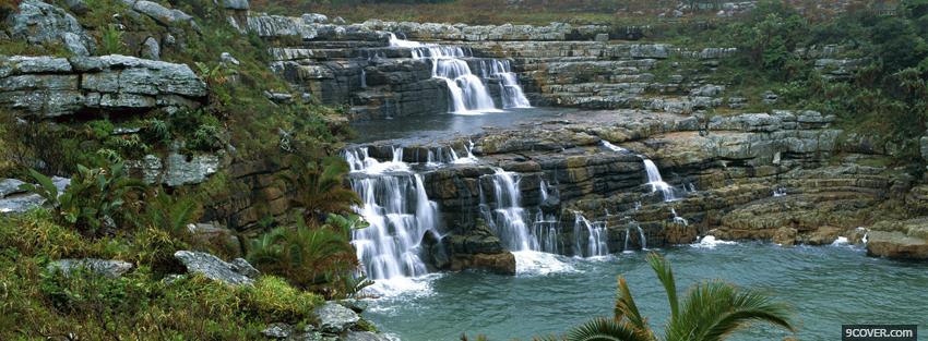 Photo rocky waterfalls nature Facebook Cover for Free
