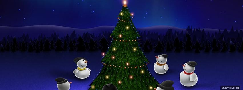Photo beautiful tree and snowmans Facebook Cover for Free