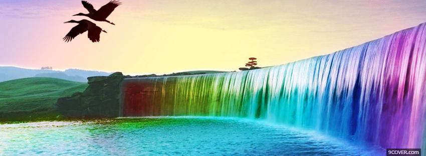 Photo waterfalls rainbow colors creative Facebook Cover for Free