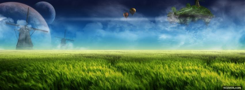Photo bubbles grass clouds creative Facebook Cover for Free