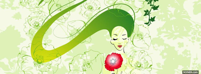Photo green woman pink flower Facebook Cover for Free
