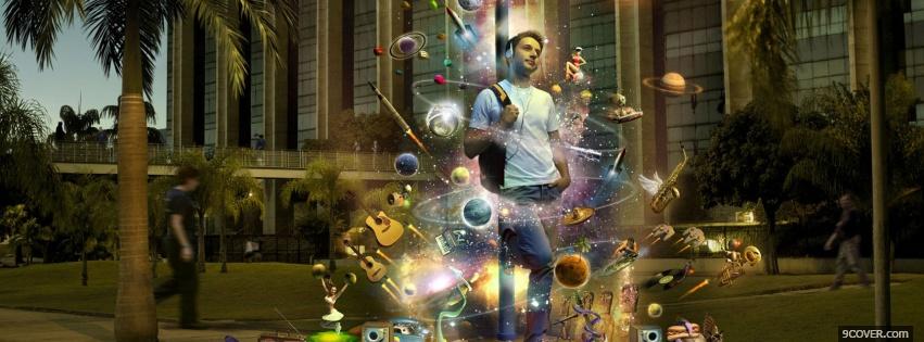 Photo thinking of music creative Facebook Cover for Free