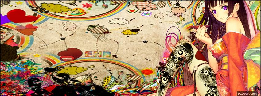 Photo colorful girl manga Facebook Cover for Free