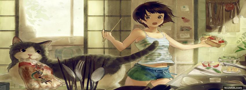 Photo cooking cat woman manga Facebook Cover for Free