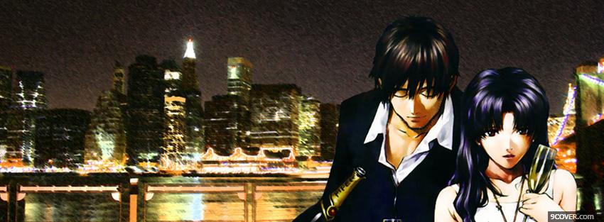 Photo couple city drinking manga Facebook Cover for Free