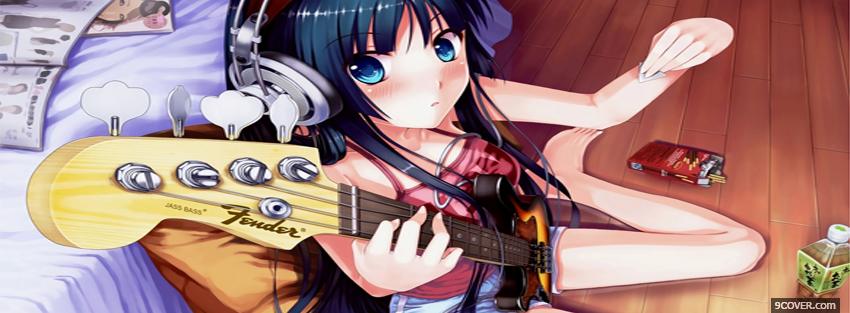 Photo guitar and girl manga Facebook Cover for Free