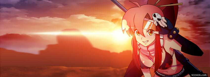 Photo sunset girl anime manga Facebook Cover for Free