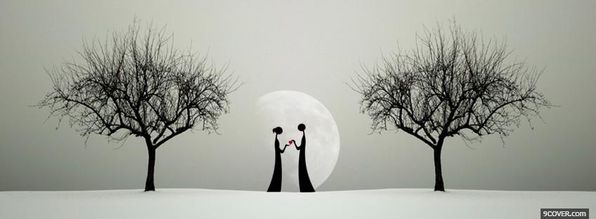 Photo Moon And Couple In Love  Facebook Cover for Free