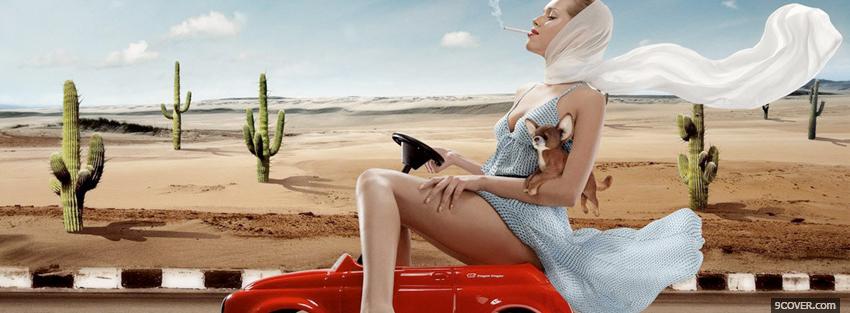 Photo fashion on a red car with teddy bear Facebook Cover for Free