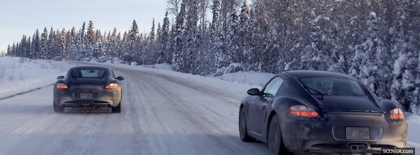 Photo porsche cayman on the road Facebook Cover for Free