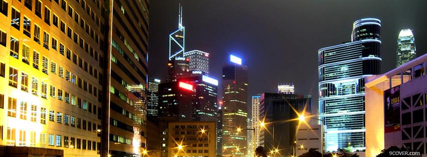Photo city downtown at night Facebook Cover for Free