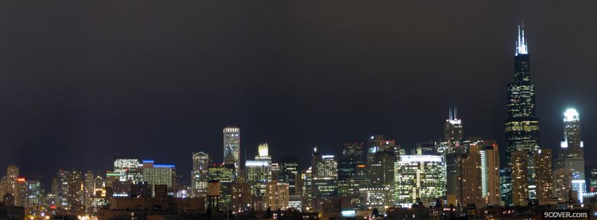 Photo city chicago skyline at night Facebook Cover for Free