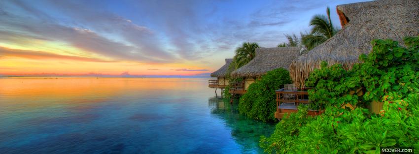 Photo sunset bungalow beach nature Facebook Cover for Free