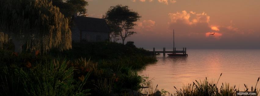Photo house on shore nature Facebook Cover for Free