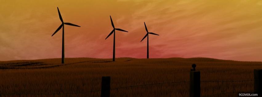 Photo windmill orange sky nature Facebook Cover for Free