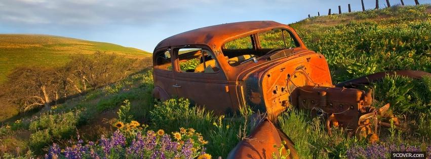 Photo old junk car nature Facebook Cover for Free