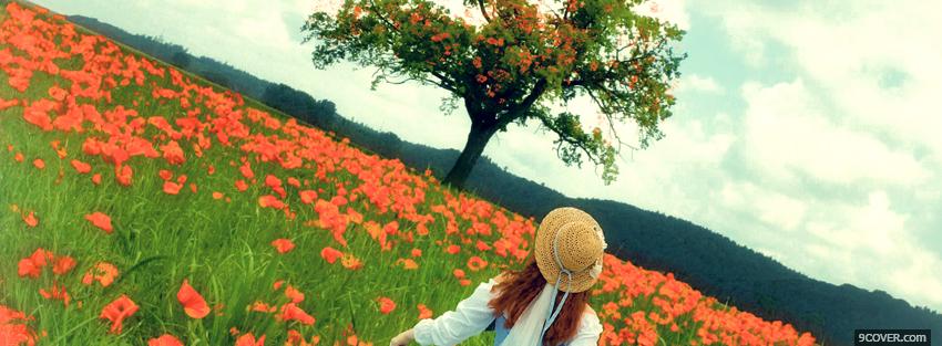 Photo red flowers and tree Facebook Cover for Free