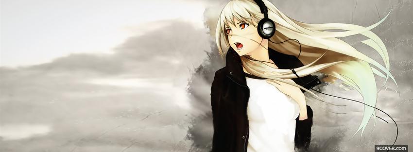 Photo girl with headphones manga Facebook Cover for Free