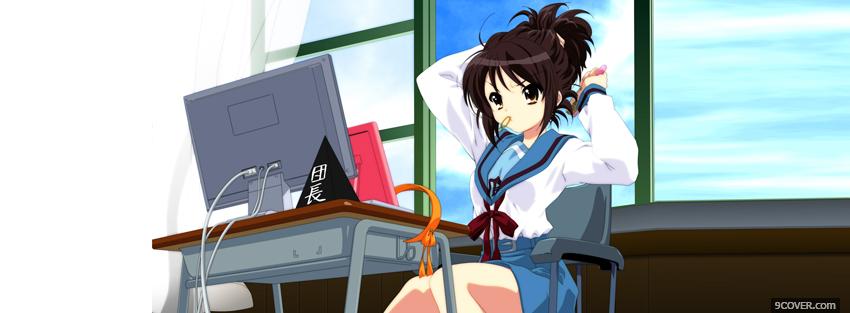 Photo schoolgirl and computer manga Facebook Cover for Free