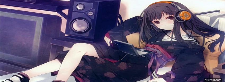 Photo listening to music manga Facebook Cover for Free