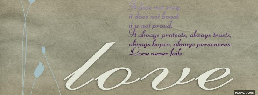 Photo love never fails quotes Facebook Cover for Free