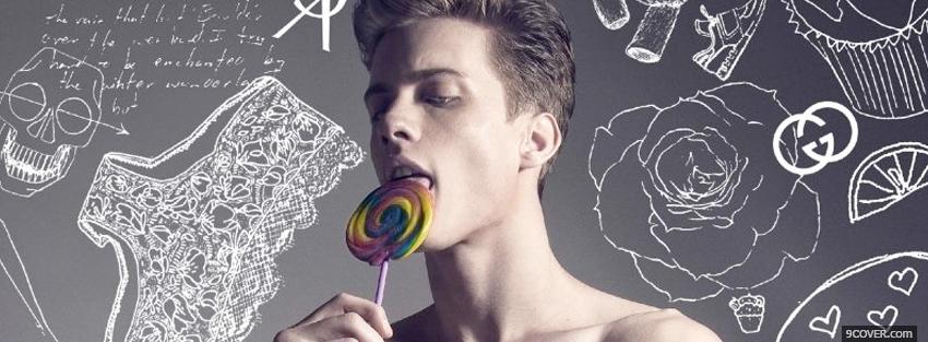 Photo hot guy with lollipop Facebook Cover for Free