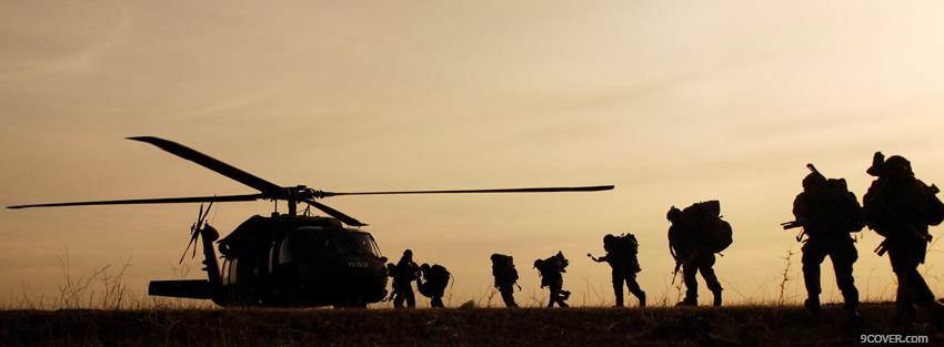 Photo sunset helicopter soldiers war Facebook Cover for Free