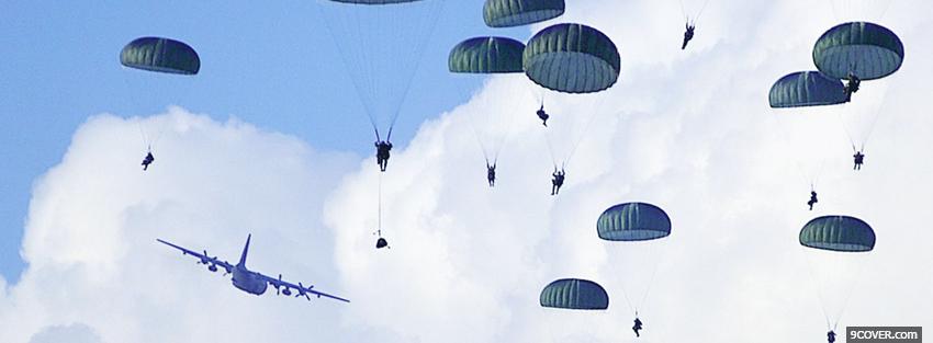Photo parachutes aircraft soldiers war Facebook Cover for Free