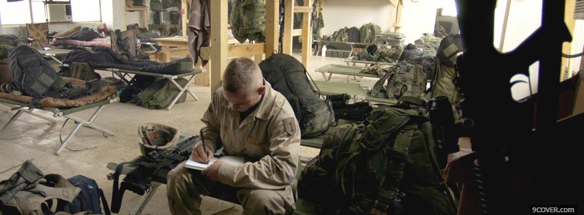 Photo soldier writting military war Facebook Cover for Free